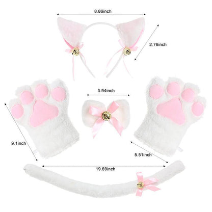 Cute Cat Props Cat Ears Headband Cat's Paw Gloves Cat Tail Accessories Set