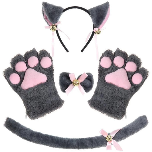 Cute Cat Props Cat Ears Headband Cat's Paw Gloves Cat Tail Accessories Set