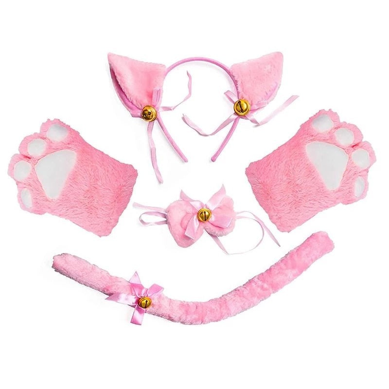 Cute Cat Props Cat Ears Headband Cat's Paw Gloves Cat Tail Accessories Set