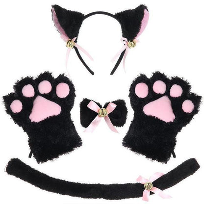 Cute Cat Props Cat Ears Headband Cat's Paw Gloves Cat Tail Accessories Set