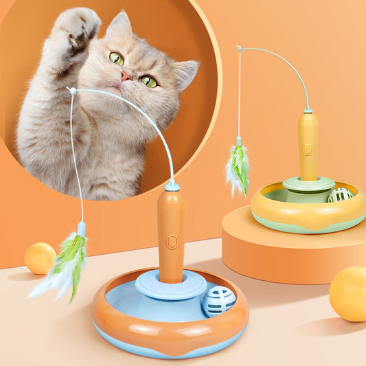 2 In 1 Pet Cat Toy With Feather For Self-play Cat Turntable